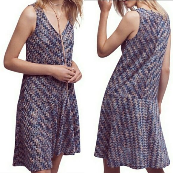 ANTHROPOLOGIE MAEVE Sleeveless Chevron Knit V-Neck Westeater Mini Dress XS - Picture 5 of 15